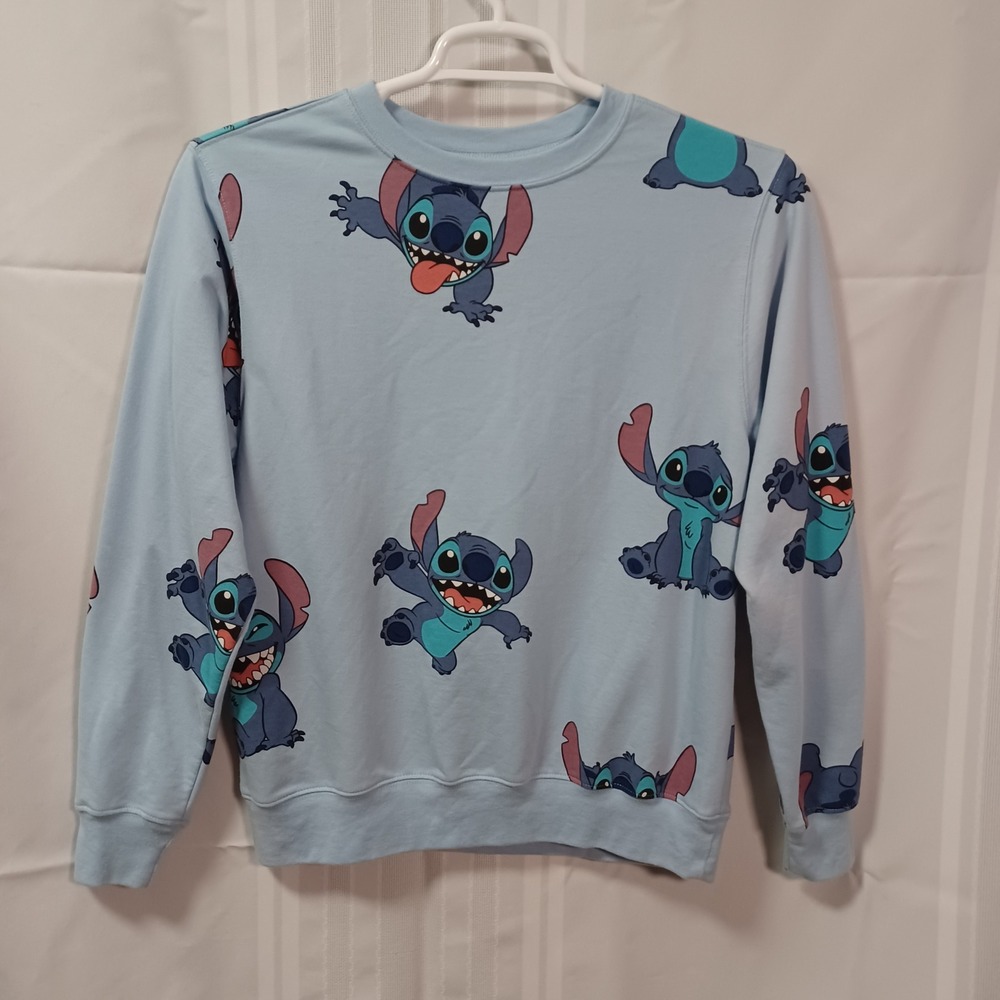 Disney Sweatshirt Womens M Blue Stitch All Over Print Crew Neck‎ Pullover Lilo